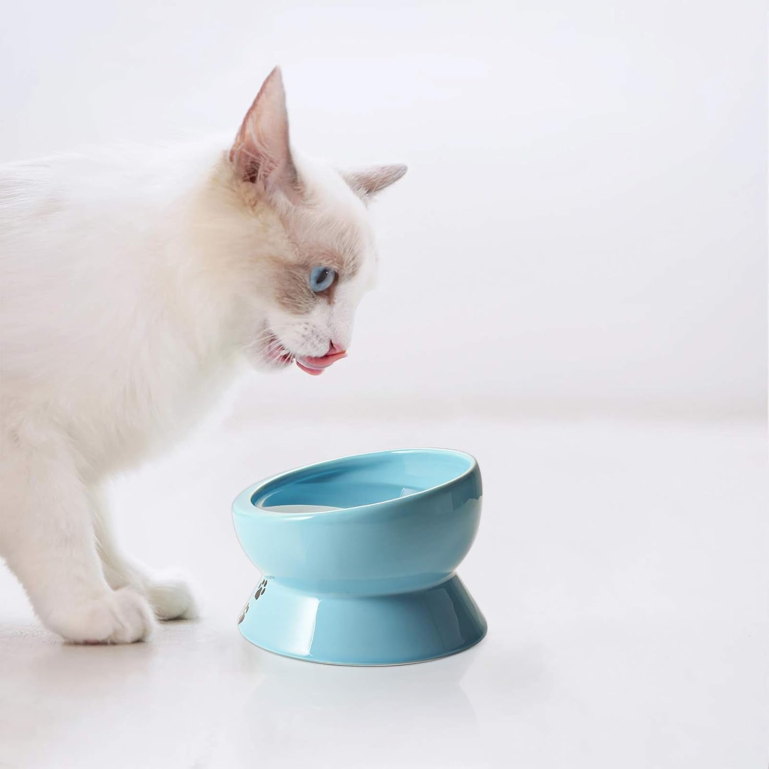 Elevated Cat Food Bowl, Raised Pet Food and Water Bowl, Cat and Small Dog Bowl, Tilted Ceramic Cat Water Bowl No Spill,15Oz, Dishwasher Safe